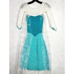 Kids Crochet Elsa Frozen Disney Sparkle Cape & Handmade Dress 6-7